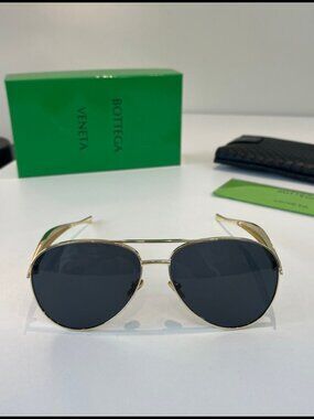 Bottega Veneta Gold Classic Aviator Sunglasses